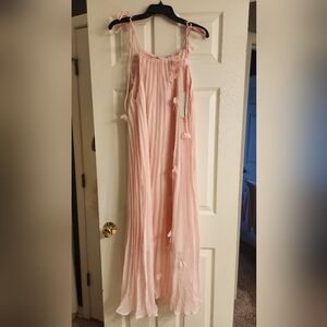 Pleated Pale Pink Tie-Shoulder Maxi Dress